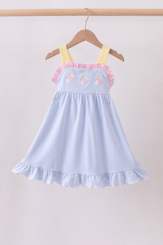 Blue Ball Embroidery Ruffle Dress Honeydew
