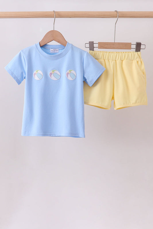 Blue Ball Embroidery Shorts Set Honeydew