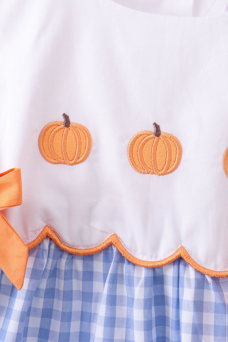 Blue Gingham Embroidery Bow Girl Bloomer Set Honeydew