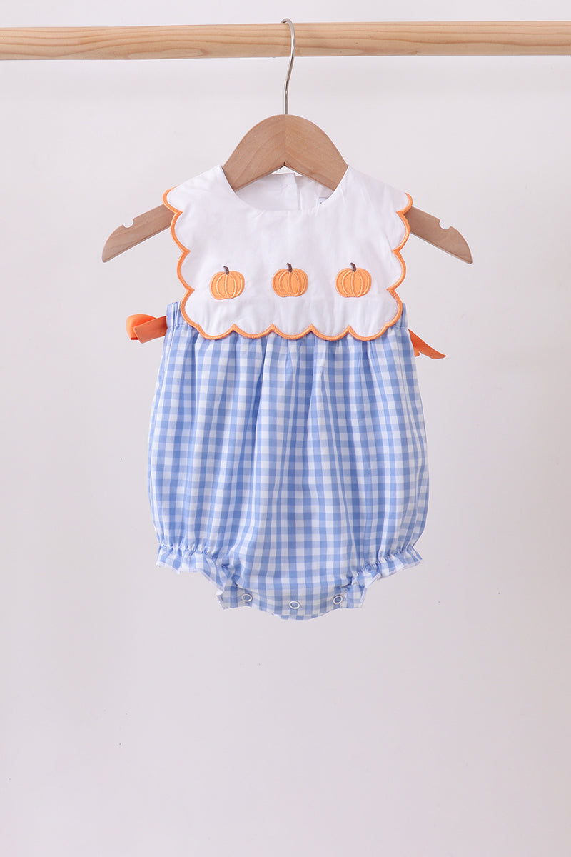 Blue Gingham Embroidery Bow Girl Bubble Honeydew