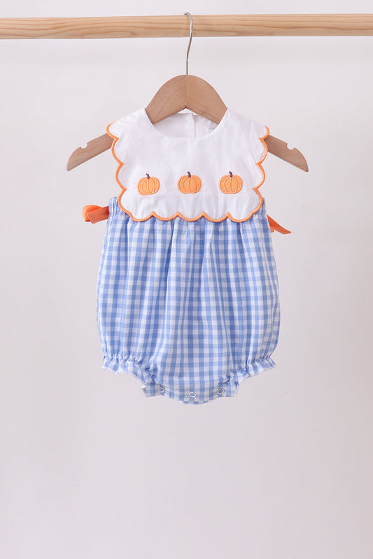 Blue Gingham Embroidery Bow Girl Bubble Honeydew