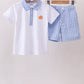 Blue Gingham Embroidery Boy Shorts Set Honeydew
