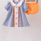 Blue Stripe Pumpkin Embroidery Girl Bloomer Set Honeydew