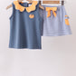 Blue Stripe Pumpkin Embroidery Skort Set Honeydew