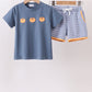 Blue Stripe Pumpkin Embroidery Boy Shorts Set Honeydew