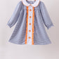 Blue Stripe Pumpkin Embroidery Ruffle Dress Honeydew
