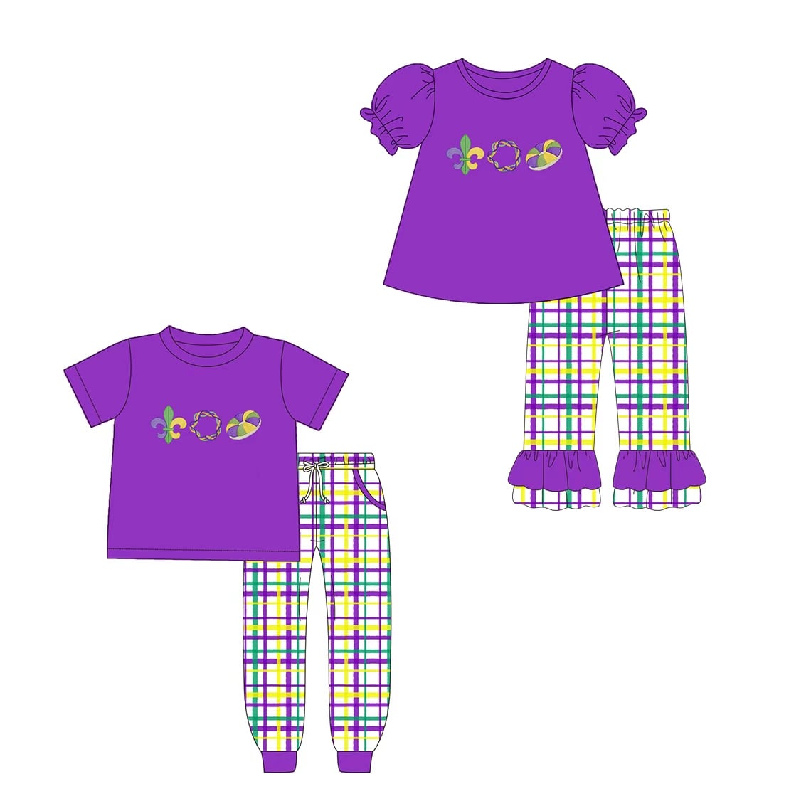 Mardi Gras Plaid Pants Set Collection - ETA December Boyis