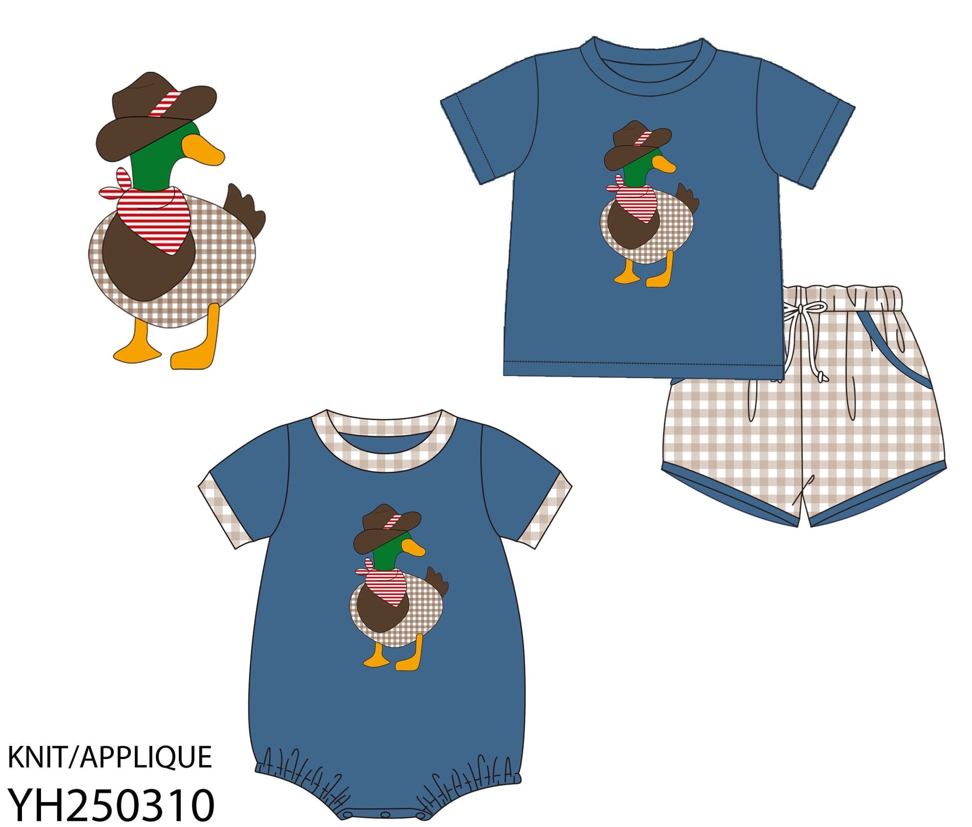 Duck Cowboy Applique Collection - Boy Short Set - eta July Boyis