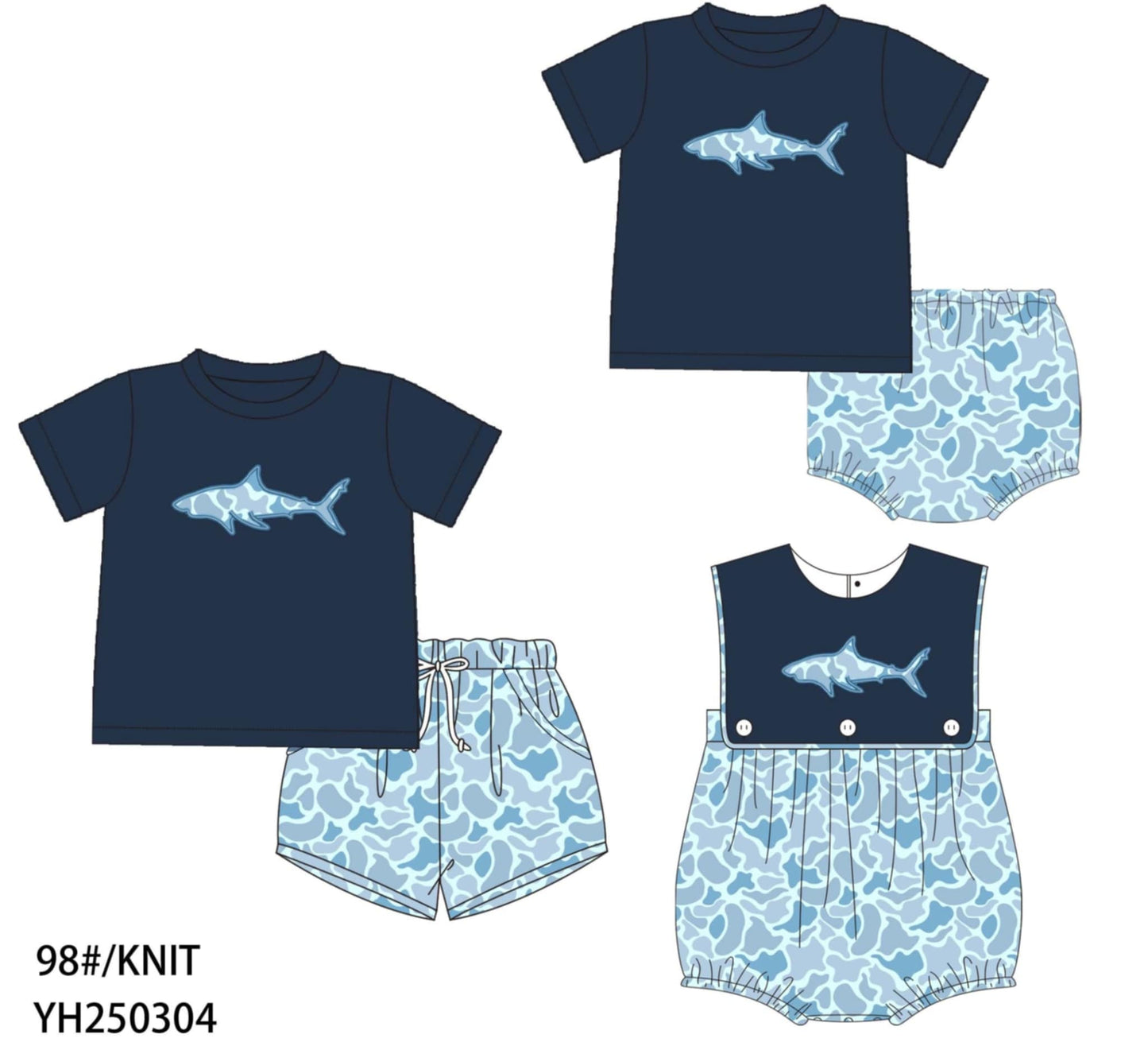 Camo Sharks Applique Collection - Diaper Set Boyis