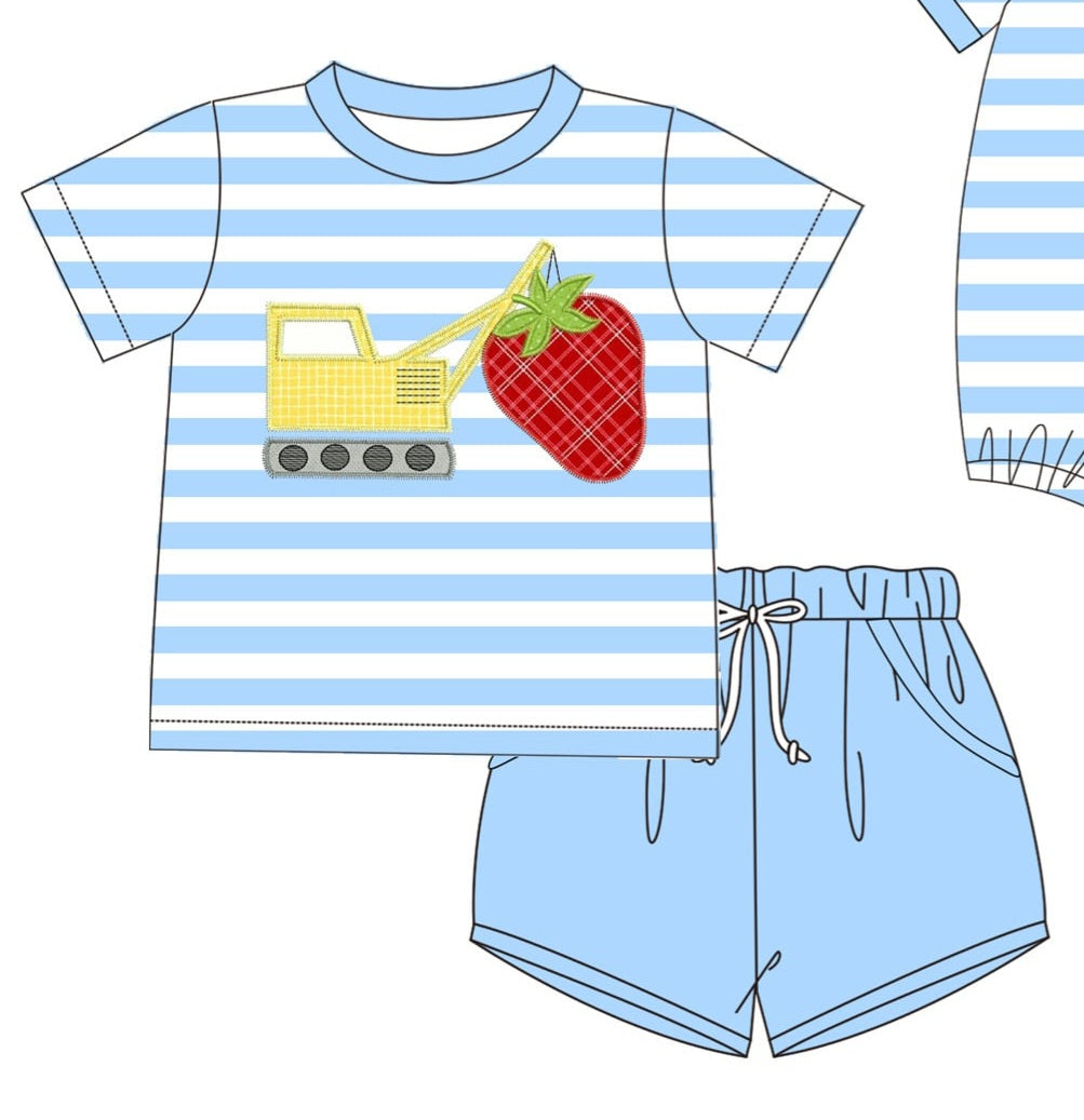 Striped Excavator Strawberry Boy Set - eta April Boyis