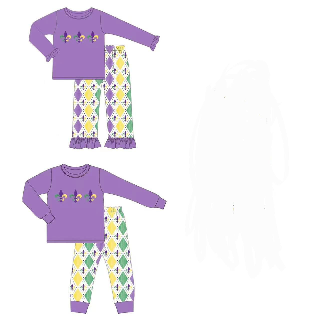 Mardi Gras Fleur De Lis Pants Set Collection - ETA December Boyis