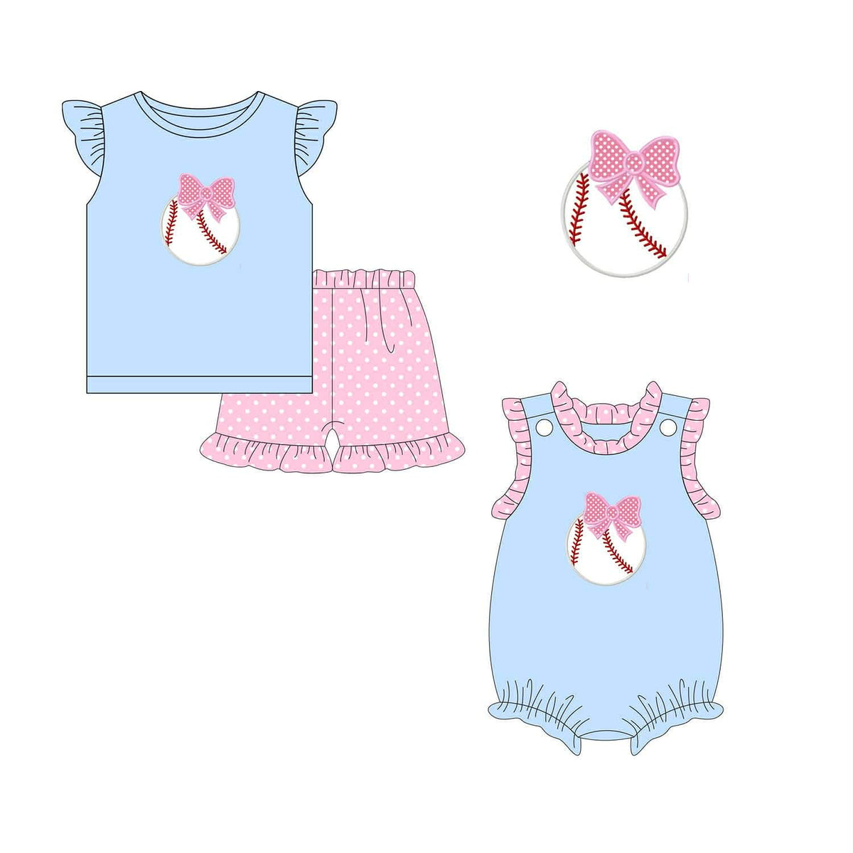 Light Blue Baseball Bow Girl Collection - ETA February Boyis