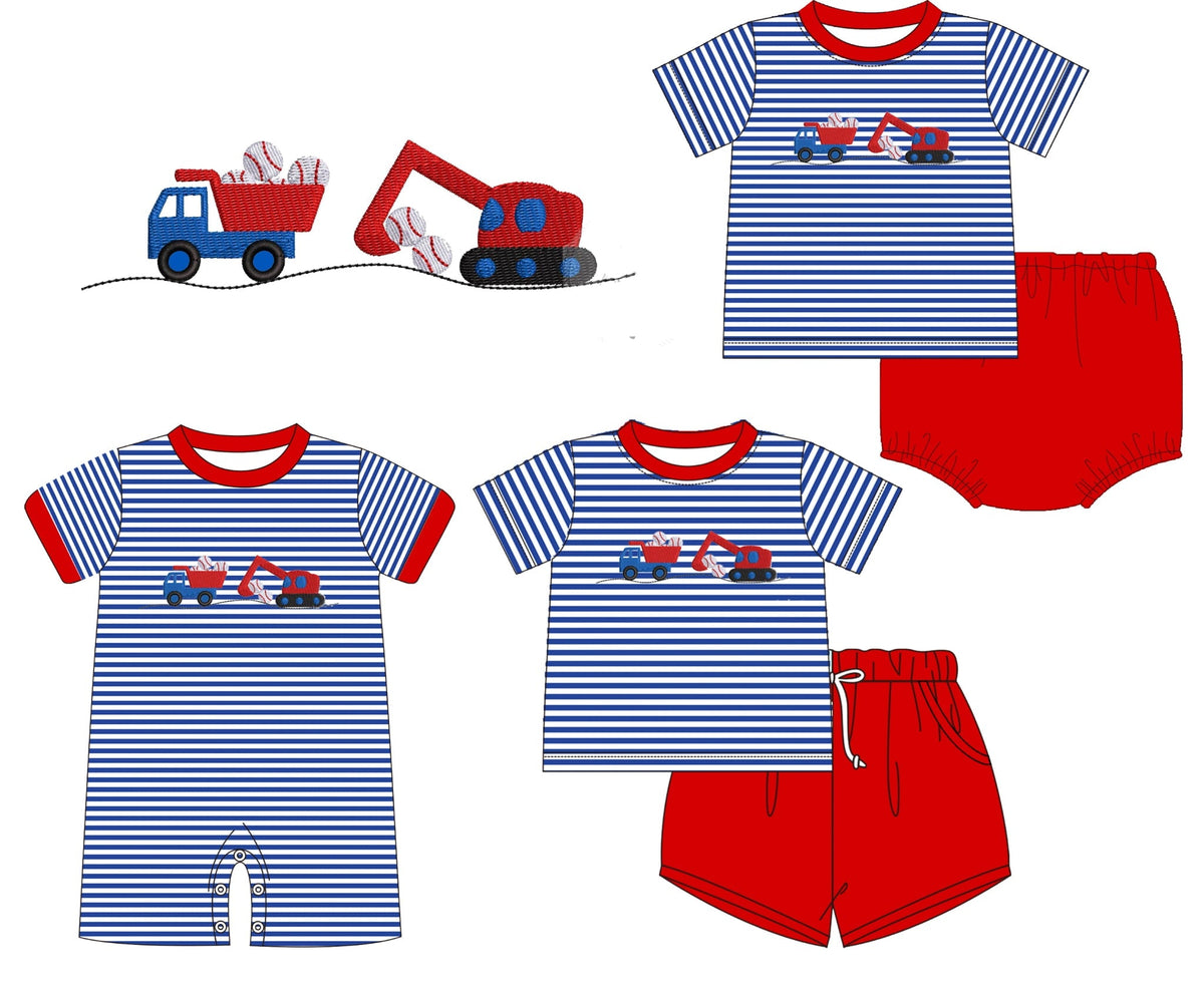Blue Stripe Excavator Baseball Sibling Collection - ETA February Boyis
