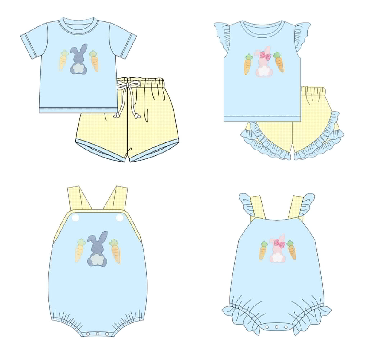 Light Blue Easter Bunny and Carrots Sibling Collection - ETA February Boyis