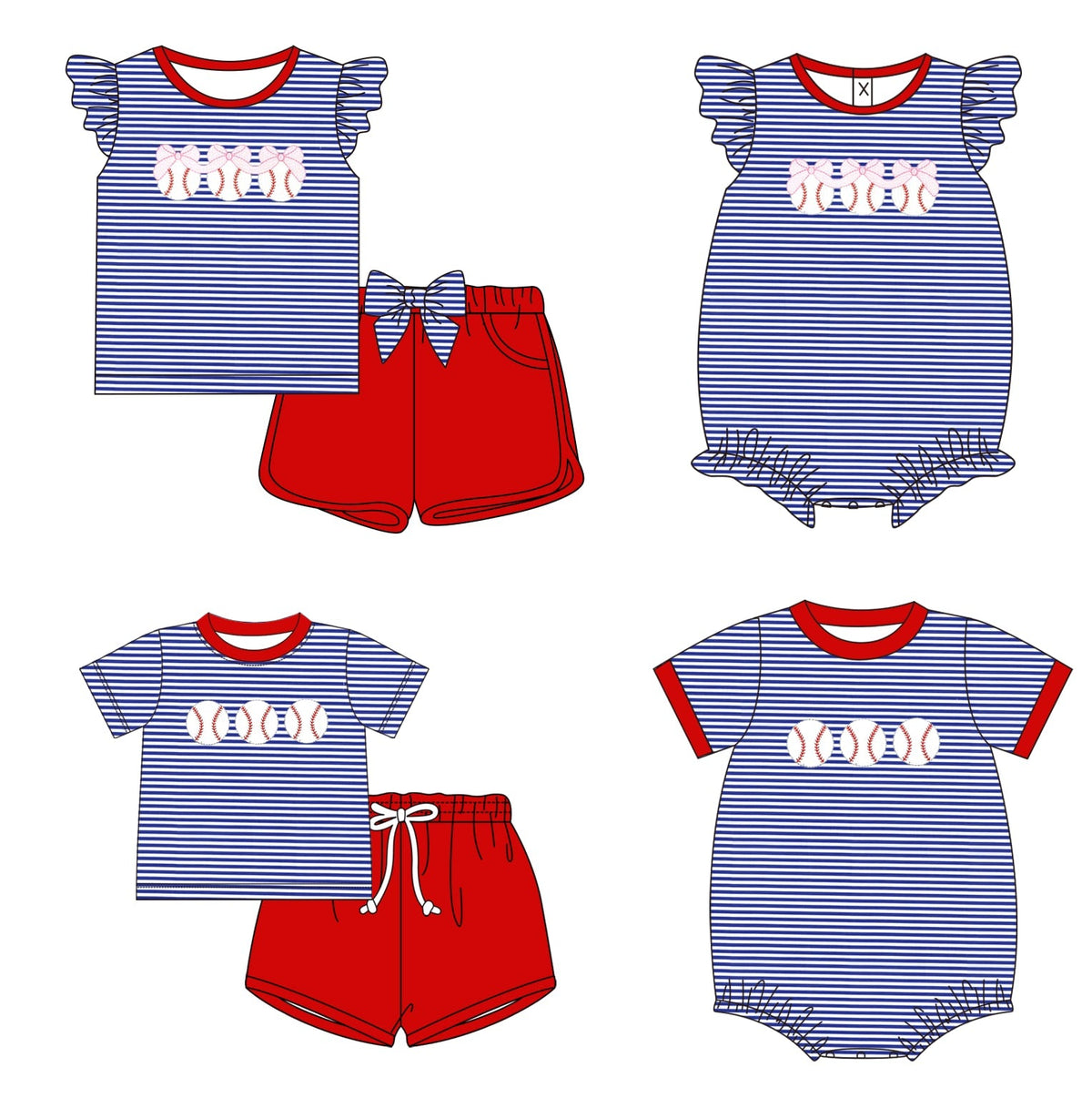 Dark Blue Striped Baseball Sibling Collection - ETA February Boyis
