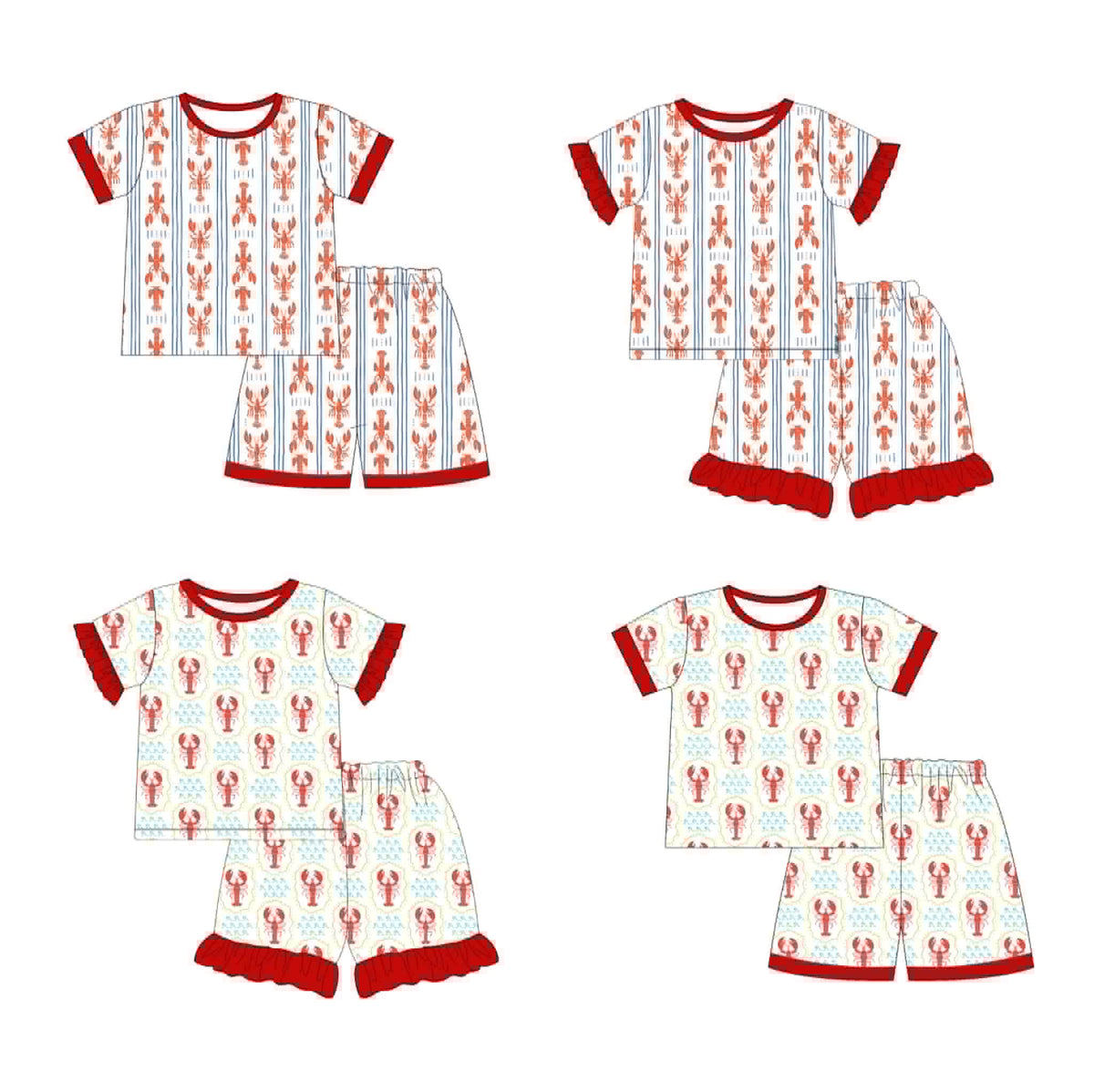 Crawfish Print Lounge Shorts Sets Sibling Collection - ETA February Boyis