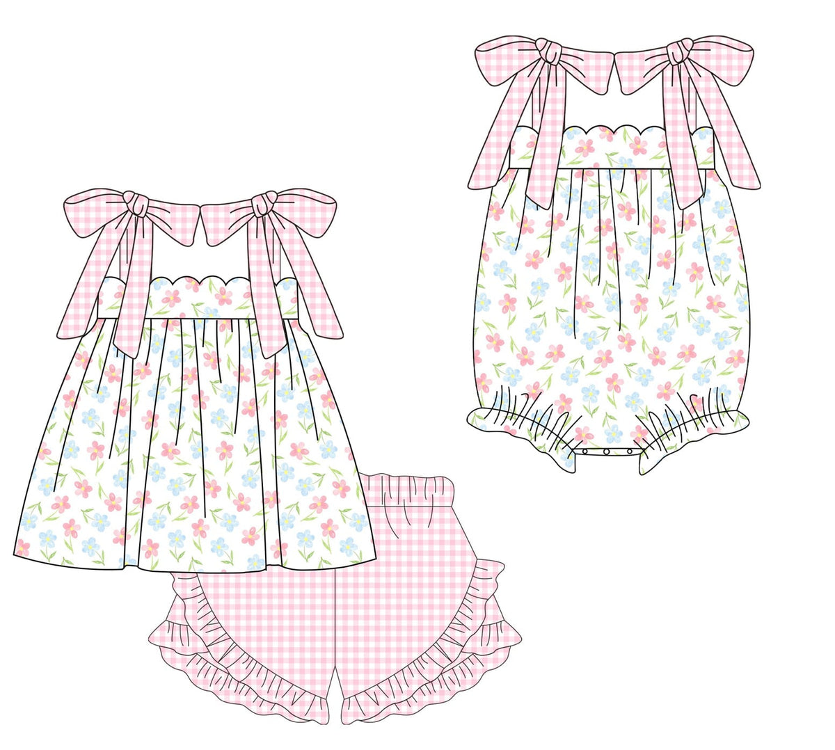 Floral Daisy Spring Pink Gingham Sibling Collection - ETA February Boyis
