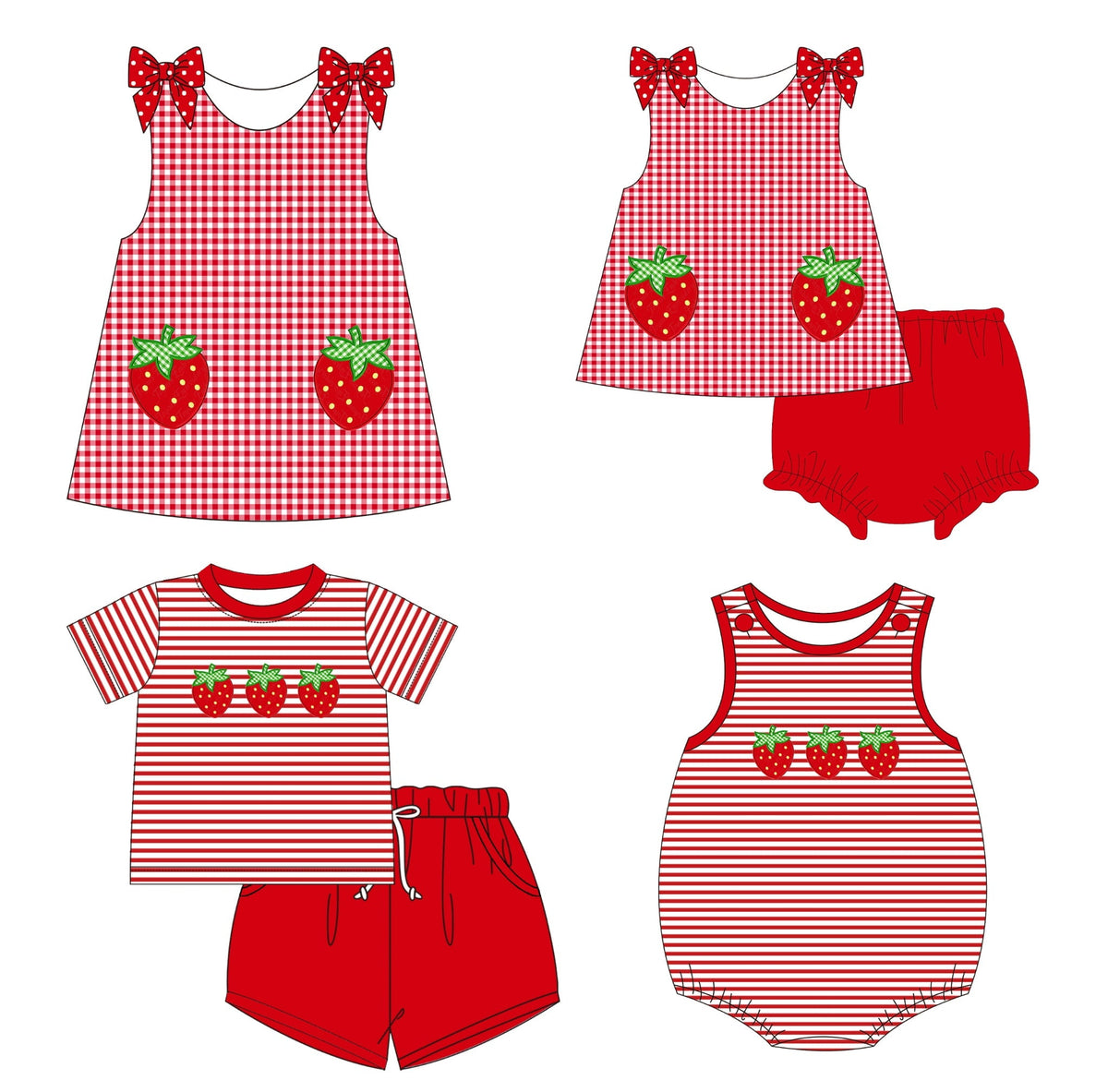 Red Applique Strawberry Sibling Collection - ETA February Boyis