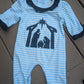 Blue Stripe Nativity Embroidery Girl Romper Honeydew