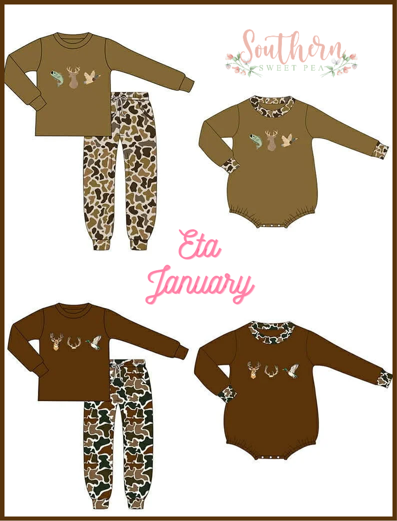 Brown Camo Deer Duck Fish Embroidery Collection - ETA January Boyis