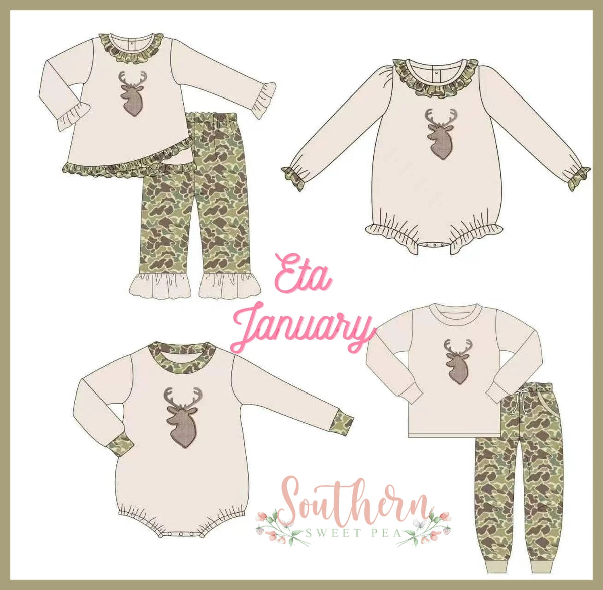 Tan Camo Deer Applique Collection - ETA January Boyis