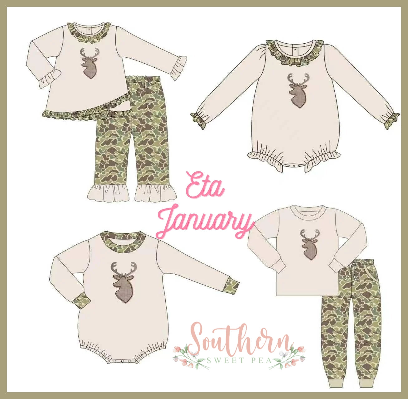 Tan Camo Deer Applique Collection - ETA January Boyis