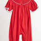 Red Candy Handsmocked Girl Romper Honeydew