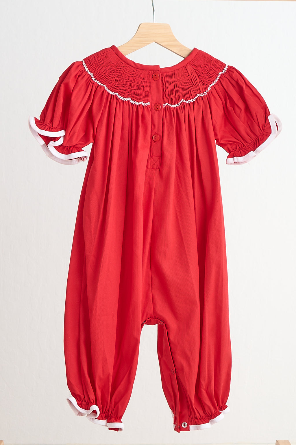 Red Candy Handsmocked Girl Romper Honeydew
