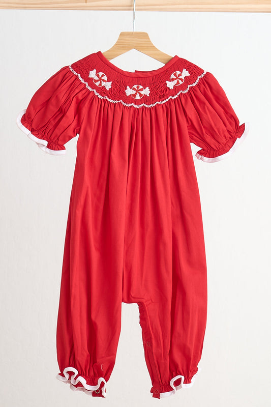 Red Candy Handsmocked Girl Romper Honeydew