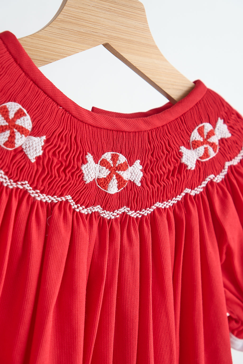 Red Candy Handsmocked Girl Romper Honeydew