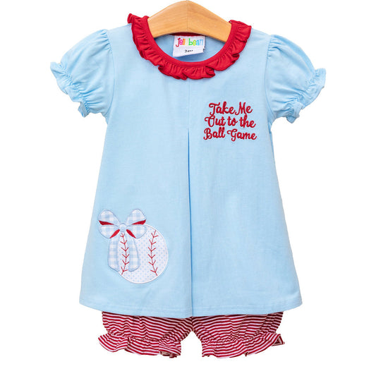 Take Me Out To The Ball Game Pleat Bloomer Set Smock Candy