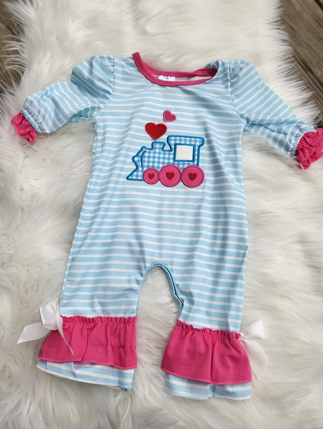 Love Train Girl Romper Honeydew