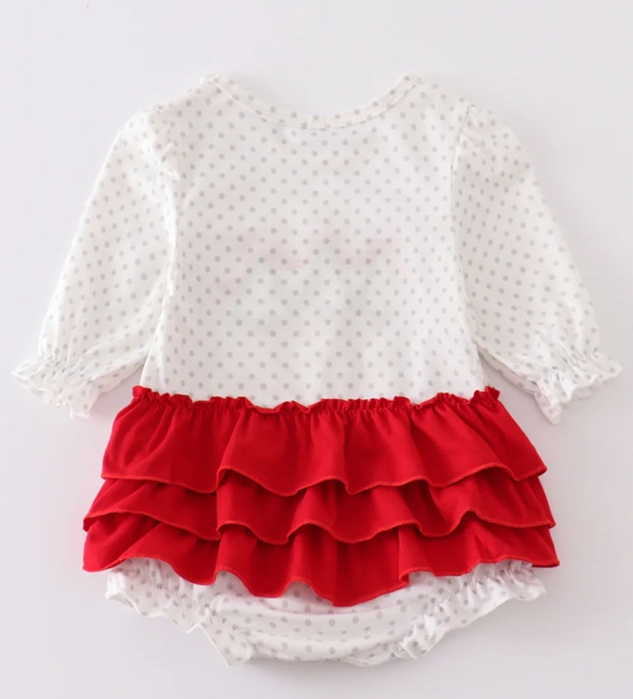 Red Christmas Tree Applique Girl Bubble Honeydew