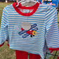 Blue Stripe Airplane Applique Boy Set Honeydew