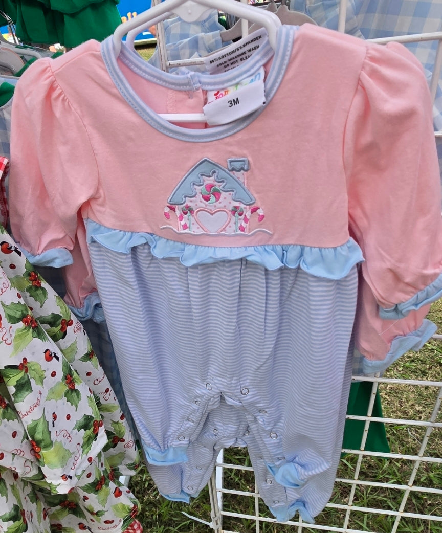Gingerbread House Girls Romper Smock Candy