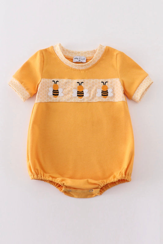 Yellow Bee Embroidery Boy Romper