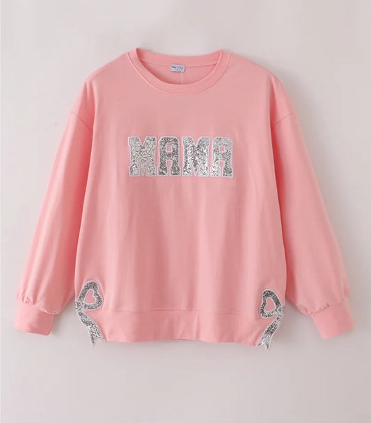 Mama Pink Glitter Long Sleeve Shirt Honeydew