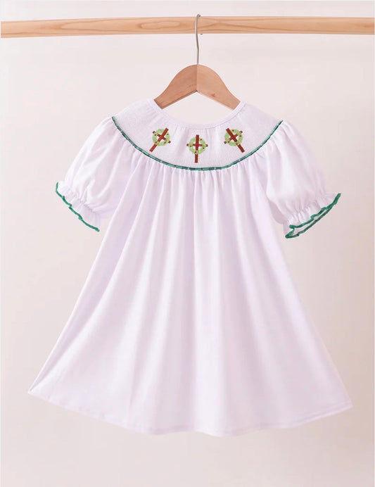 White Wreath Smocked Ruffle Dress Honeydew