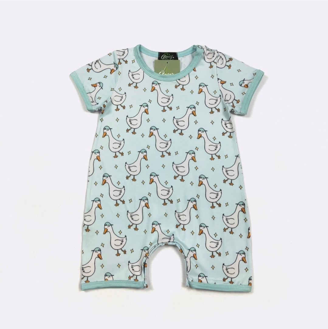 Silly Goose Boy Print Romper Clover Cottage