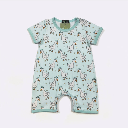 Silly Goose Boy Print Romper Clover Cottage