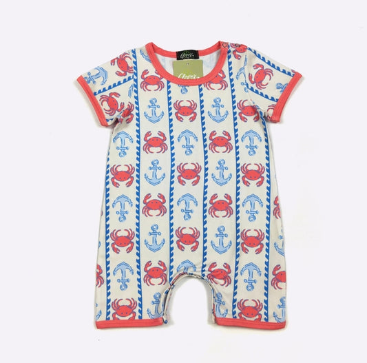 Crabby Anchor Boy Print Romper Clover Cottage