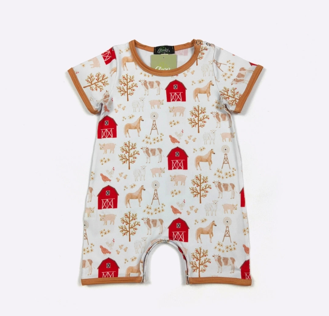 Apple Homestead Boy Print Romper Clover Cottage