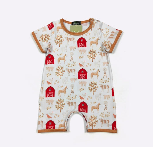 Apple Homestead Boy Print Romper Clover Cottage
