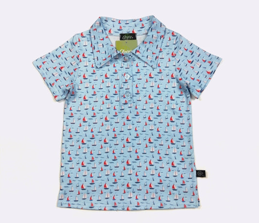 Sail Away Boy Print Collared Shirt Clover Cottage