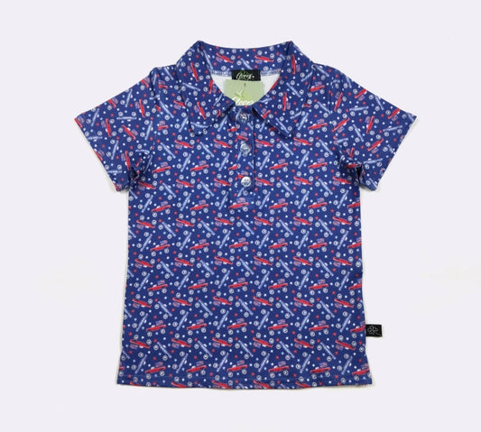 Merica Truck Boy Print Collared Shirt Clover Cottage