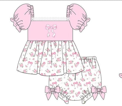 Pink Bow Floral Cottage Collection Bloomer Set Boyis