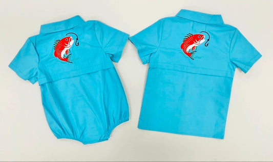 Hazel Blue Red Fish Fishing Shirt Posh Petites