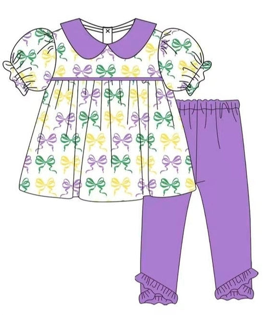 Purple Print Mardi Gras Bows Collection Romper - ETA December Boyis