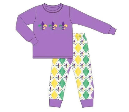 Mardi Gras Fleur De Lis Pants Set Collection - ETA December Boyis