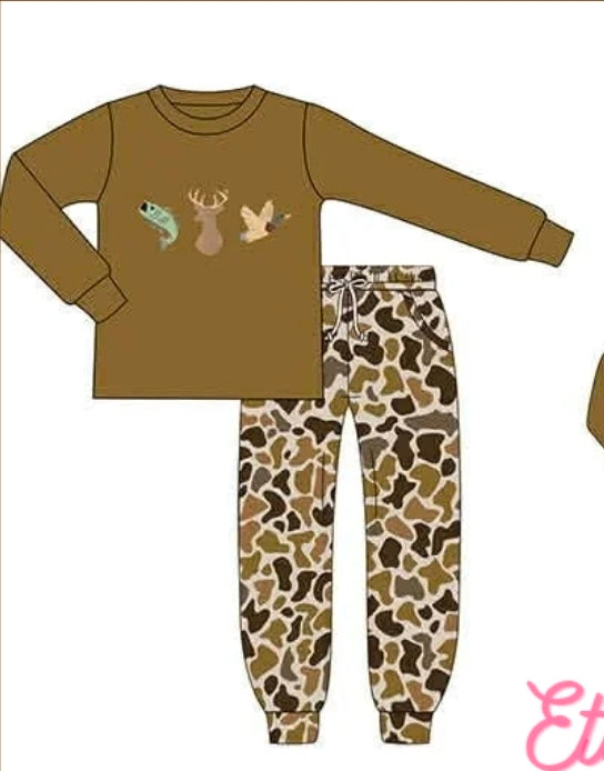 Brown Camo Deer Duck Fish Embroidery Collection - ETA January Boyis